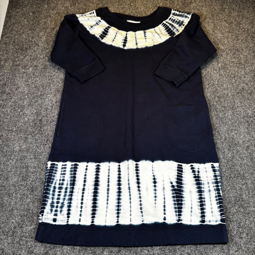 Pure‎ Jill Tie Dye Sweatshirt Dress Navy White 3/4 Sleeve Pockets Size S